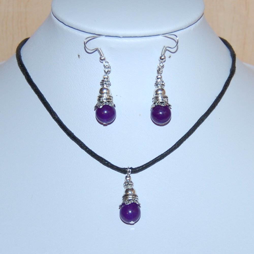 Amethyst Necklace and Earring Set,Purple Gemstone Necklace and Earrings
